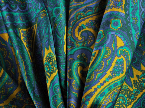 Jedwab Etro - Zielone paisley na musztardzie Jedwab Etro - Zielone paisley na musztardzie
