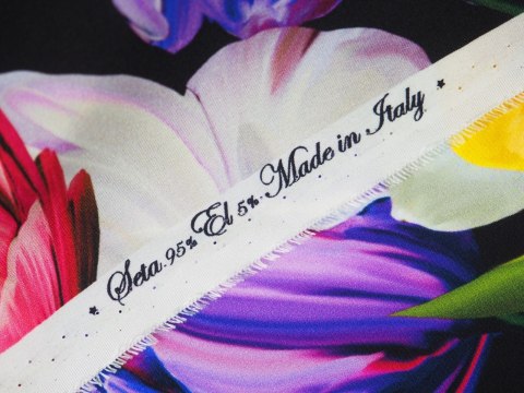 Jedwab elastyczny - Maki i peonie na czerni Jedwab elastyczny - Maki i peonie na czerni