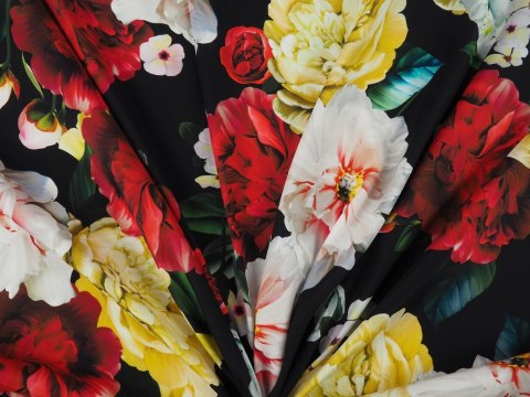 Jedwab elastyczny - Peonie na czerni Jedwab elastyczny - Peonie na czerni