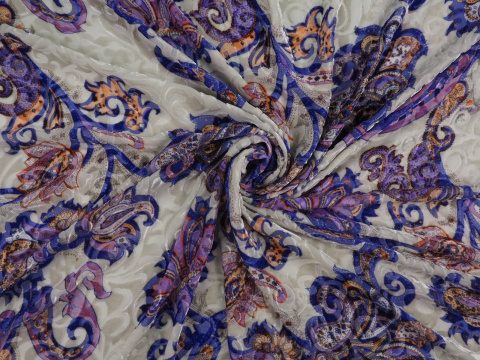 Jedwab devore - Niebieskie ornamenty Jedwab devore - Niebieskie ornamenty