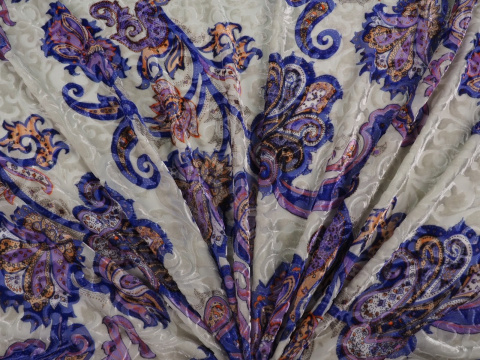 Jedwab devore - Niebieskie ornamenty Jedwab devore - Niebieskie ornamenty
