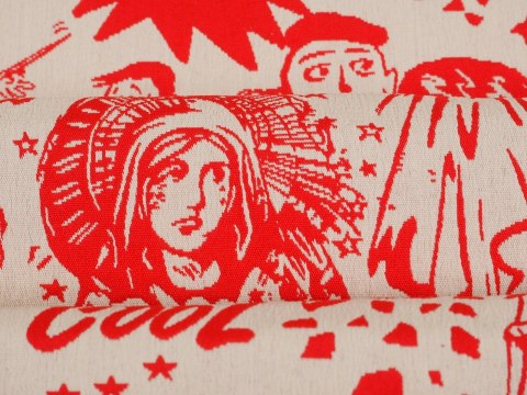 Żakard sygnowany - Rysunki na czerwieni Żakard sygnowany - Rysunki na czerwieni