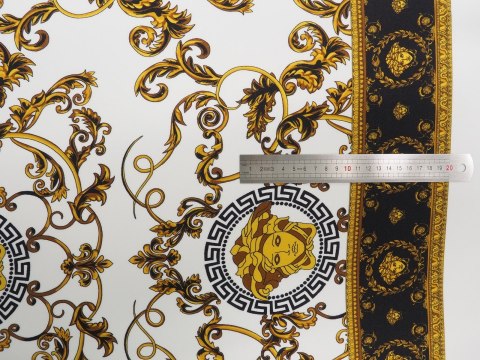 Jedwab sygnowany - Złote emblematy, border na bieli Jedwab sygnowany - Złote emblematy, border na bieli