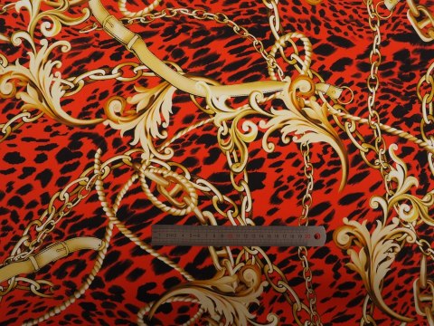 Jedwab elastyczny - Złote ornamenty na cętkach Jedwab elastyczny - Złote ornamenty na cętkach