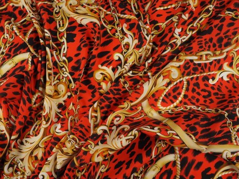 Jedwab elastyczny - Złote ornamenty na cętkach Jedwab elastyczny - Złote ornamenty na cętkach