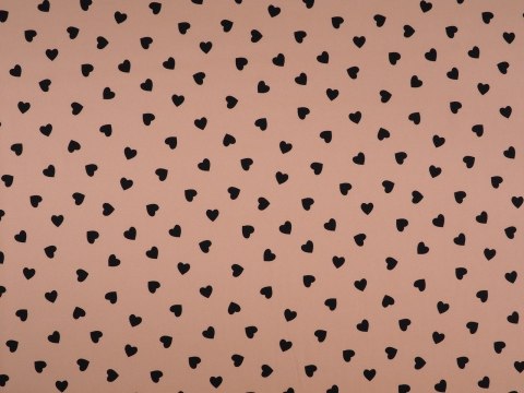 Jedwab elastyczny twill - Czarne serduszka na moreli Jedwab elastyczny twill - Czarne serduszka na moreli