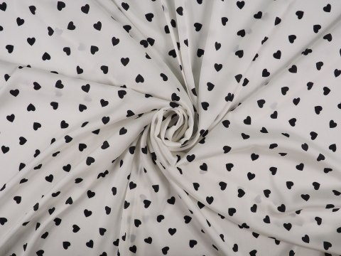 Jedwab elastyczny twill - Czarne serduszka na bieli Jedwab elastyczny twill - Czarne serduszka na bieli