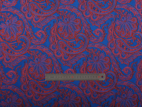 Żakard - Czerwone paisley'e na błękicie Żakard - Czerwone paisley'e na błękicie