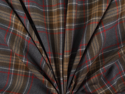 Wełna garsonkowa - Beżowo-szara krata tartan Wełna garsonkowa - Beżowo-szara krata tartan