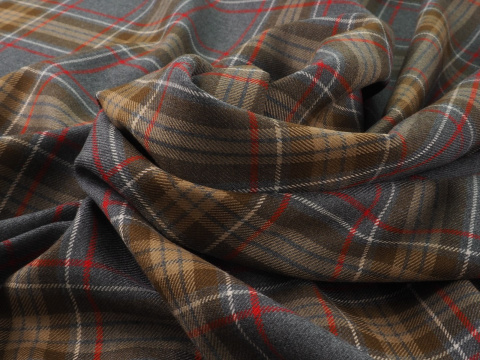 Wełna garsonkowa - Beżowo-szara krata tartan Wełna garsonkowa - Beżowo-szara krata tartan