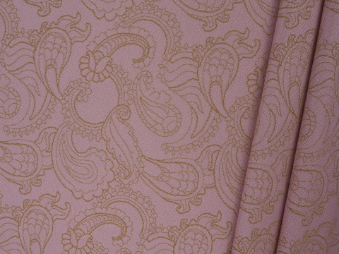 Dzianina wiskozowa - Złoty paisley na różu Dzianina wiskozowa - Złoty paisley na różu