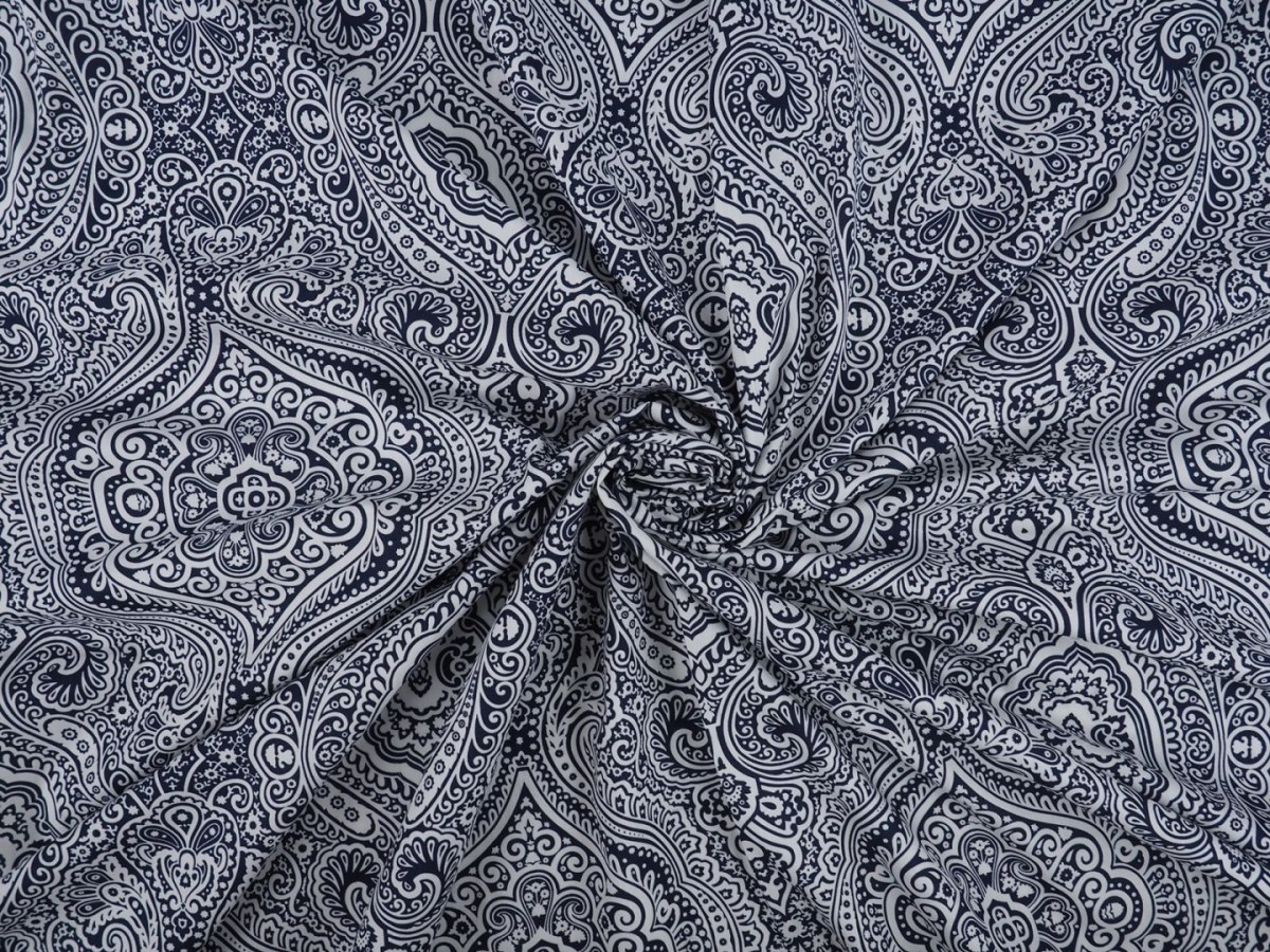 Bawełna - Duże ornamenty granat Bawełna - Duże ornamenty granat