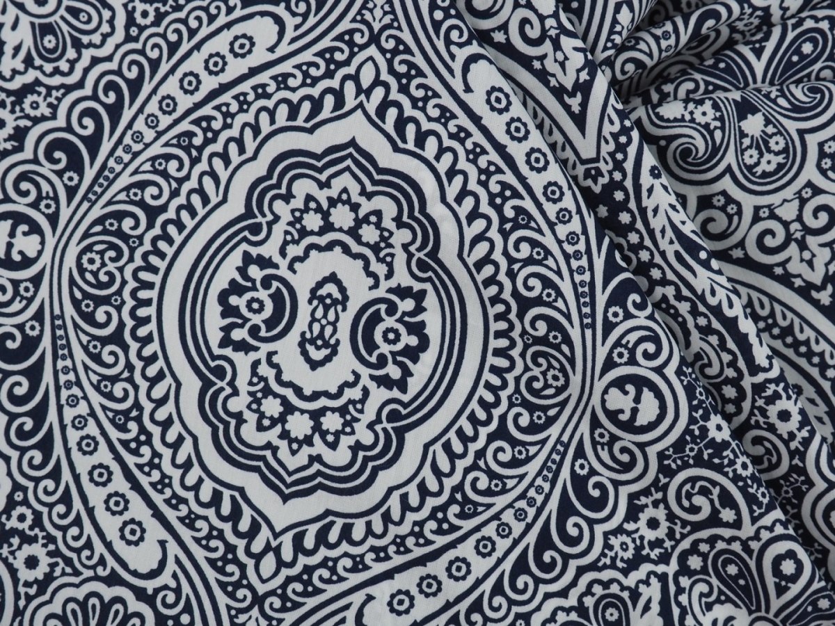 Bawełna - Duże ornamenty granat Bawełna - Duże ornamenty granat