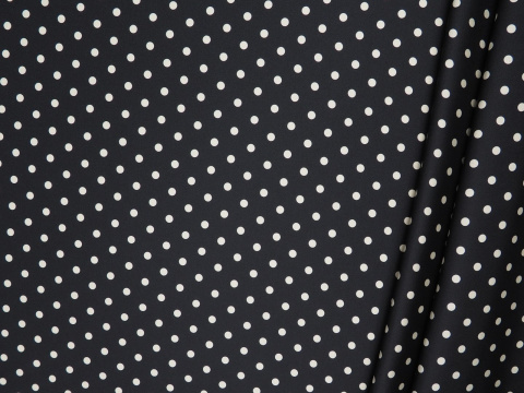 Poliester twill - Ciemny atrament w białe grochy Poliester twill - Ciemny atrament w białe grochy