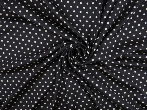 Poliester twill - Ciemny atrament w białe grochy Poliester twill - Ciemny atrament w białe grochy