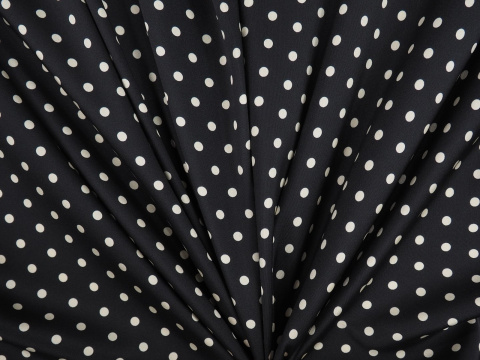 Poliester twill - Ciemny atrament w białe grochy Poliester twill - Ciemny atrament w białe grochy
