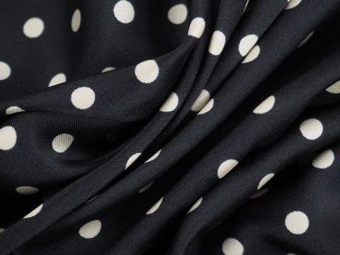 Poliester twill - Ciemny atrament w białe grochy Poliester twill - Ciemny atrament w białe grochy