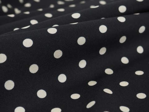 Poliester twill - Ciemny atrament w białe grochy Poliester twill - Ciemny atrament w białe grochy