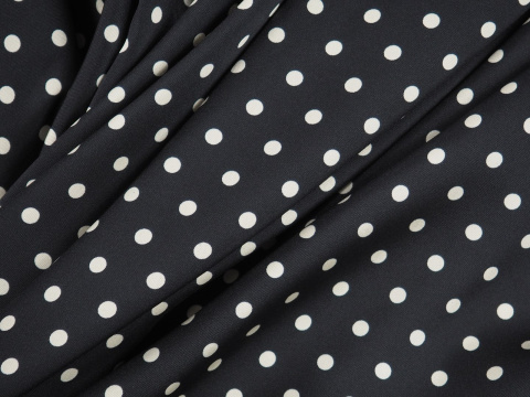 Poliester twill - Ciemny atrament w białe grochy Poliester twill - Ciemny atrament w białe grochy