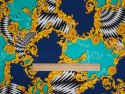 Jedwab sygnowany - Złote i morskie ornamenty Jedwab sygnowany - Złote i morskie ornamenty