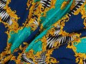 Jedwab sygnowany - Złote i morskie ornamenty Jedwab sygnowany - Złote i morskie ornamenty