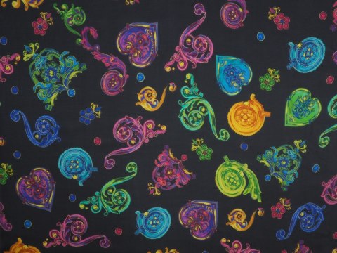 Wiskoza szyfon - Kolorowe ornamenty sygnowane Wiskoza szyfon - Kolorowe ornamenty sygnowane