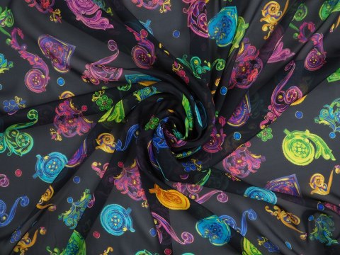 Wiskoza szyfon - Kolorowe ornamenty sygnowane Wiskoza szyfon - Kolorowe ornamenty sygnowane