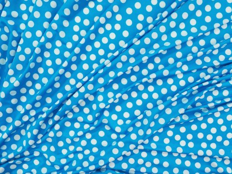 Dzianina wiskozowa - Nieregularne białe grochy na błękicie Dzianina wiskozowa - Nieregularne białe grochy na błękicie