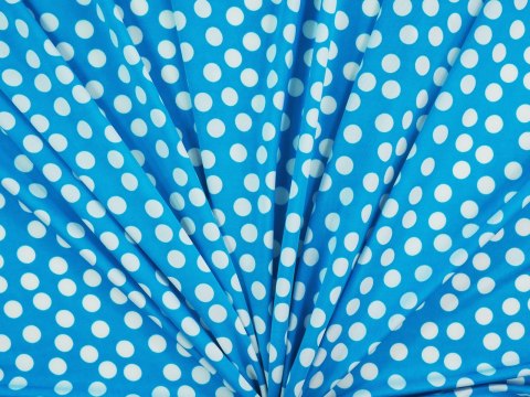 Dzianina wiskozowa - Nieregularne białe grochy na błękicie Dzianina wiskozowa - Nieregularne białe grochy na błękicie