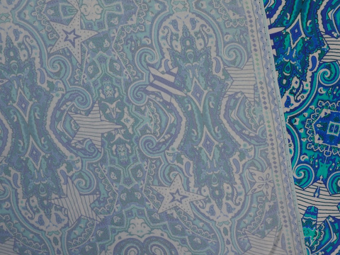 Jedwab sygnowany - Niebieskie ornamenty i gwiazdy Jedwab sygnowany - Niebieskie ornamenty i gwiazdy