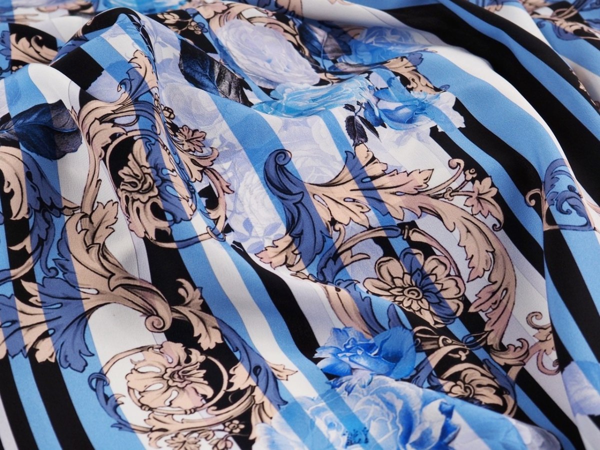 jedwab krepa pionowe pasy róże ornamenty jedwab krepa pionowe pasy róże ornamenty