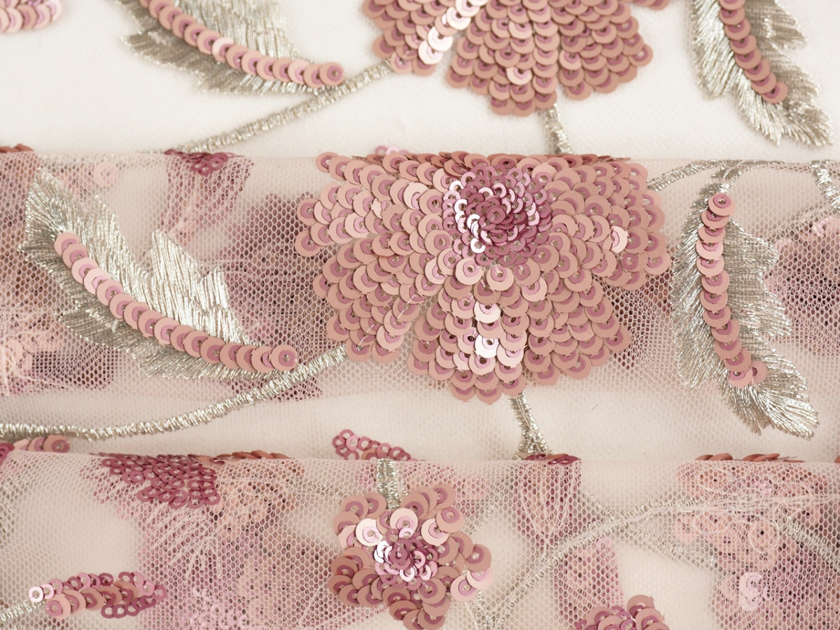 różowy cekiny kwiaty tiul elastyczny