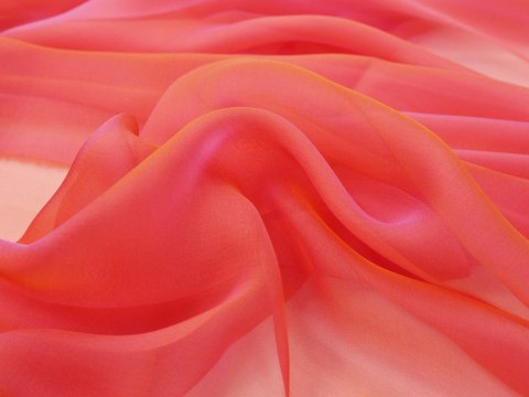 Jedwab szyfon - Różowy perłowy pomarańczowy