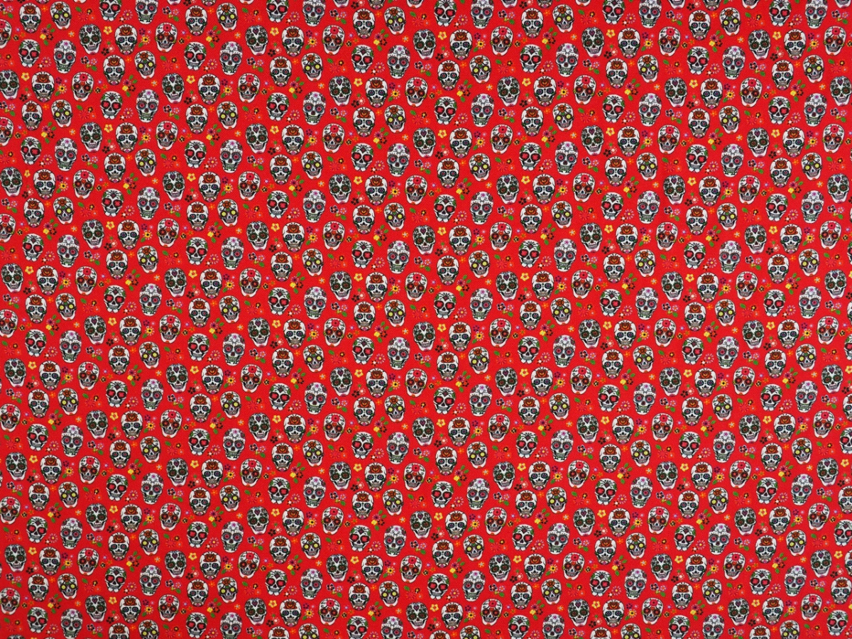 Wiskoza twill - Czaszki na czerwieni Wiskoza twill - Czaszki na czerwieni