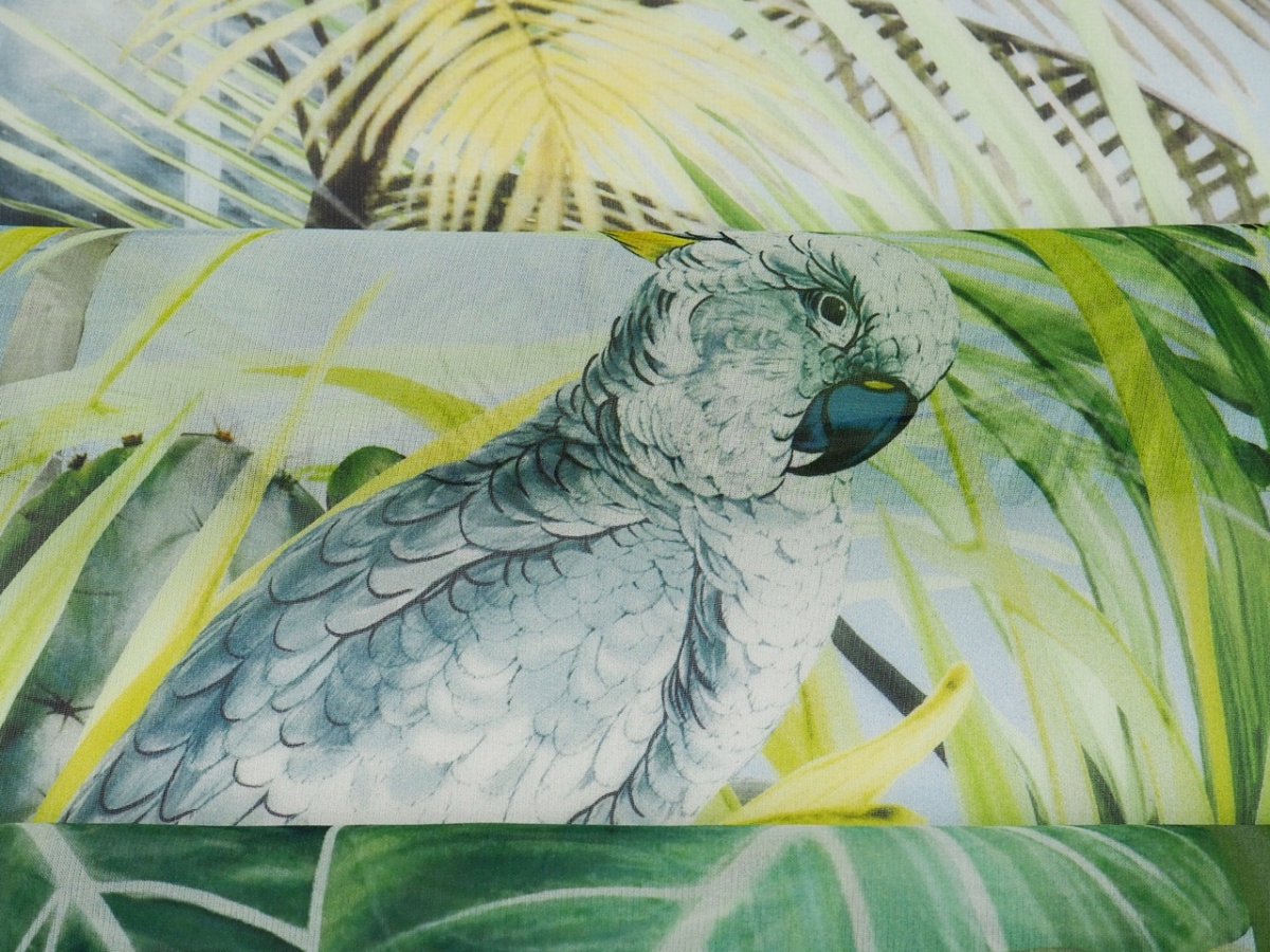 Jedwab szyfon - Flamingi, kolibry i dżungla Jedwab szyfon - Flamingi, kolibry i dżungla