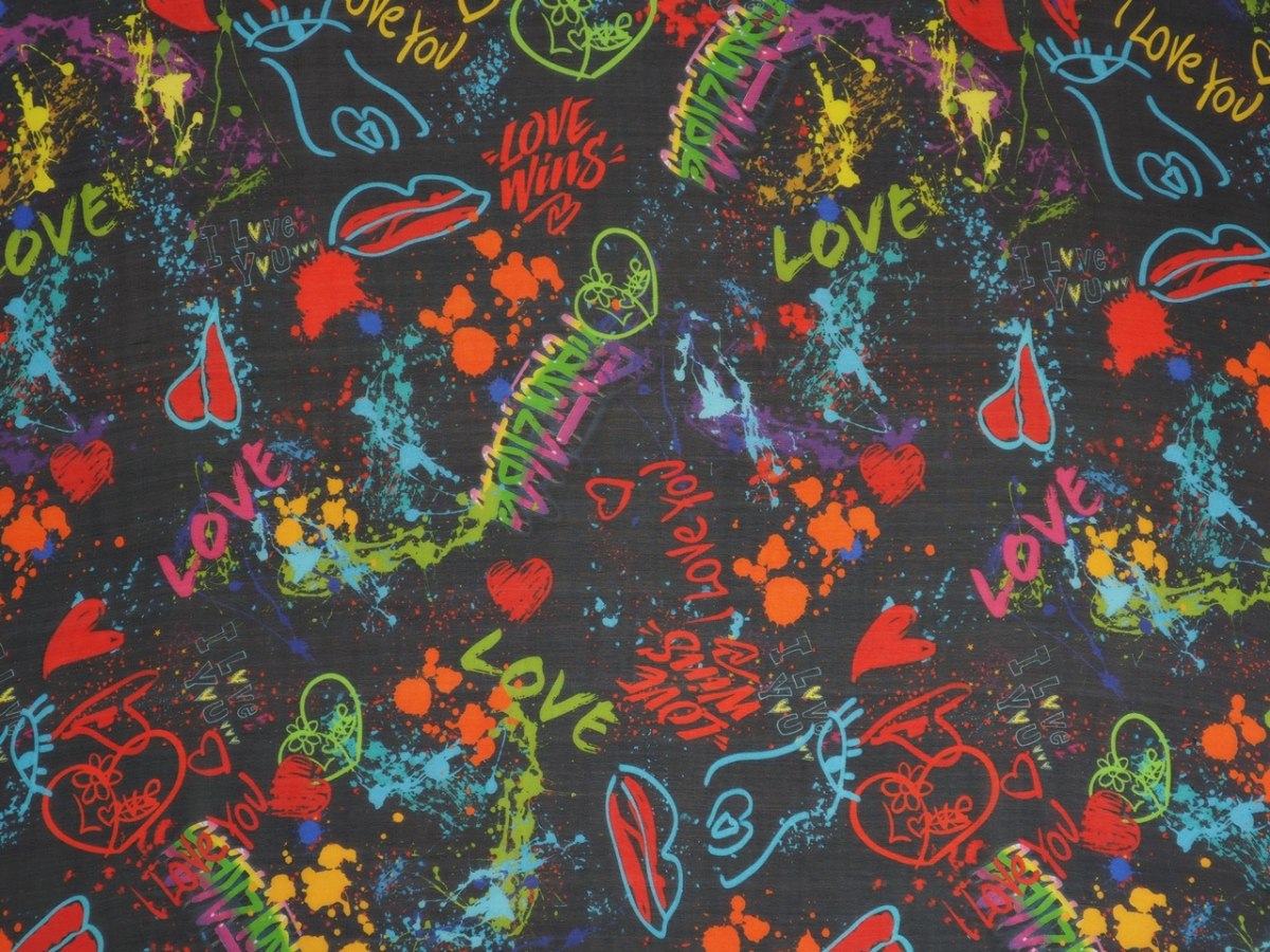 Jedwab szyfon - Intensywne graffiti na czerni Jedwab szyfon - Intensywne graffiti na czerni