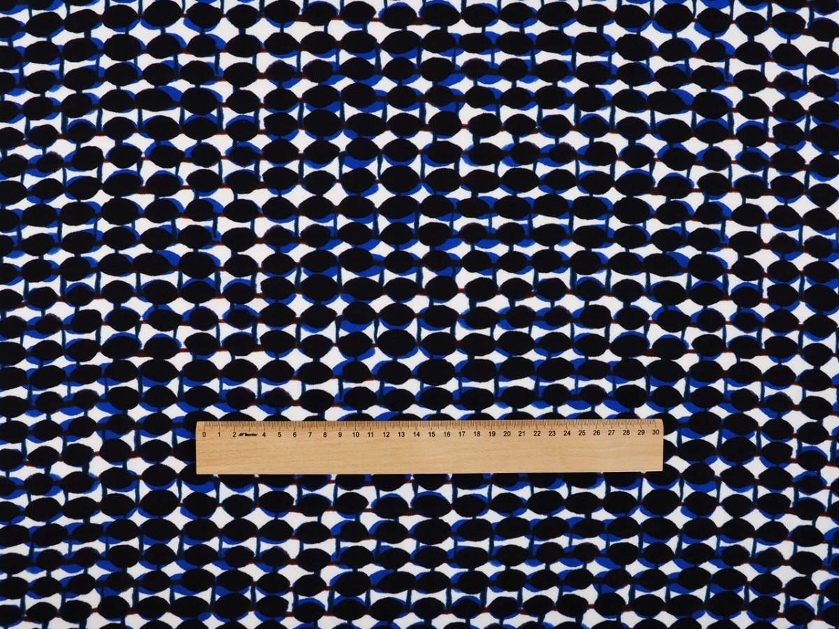 Wiskoza krepa - Czarne elipsy z błękitem Wiskoza krepa - Czarne elipsy z błękitem