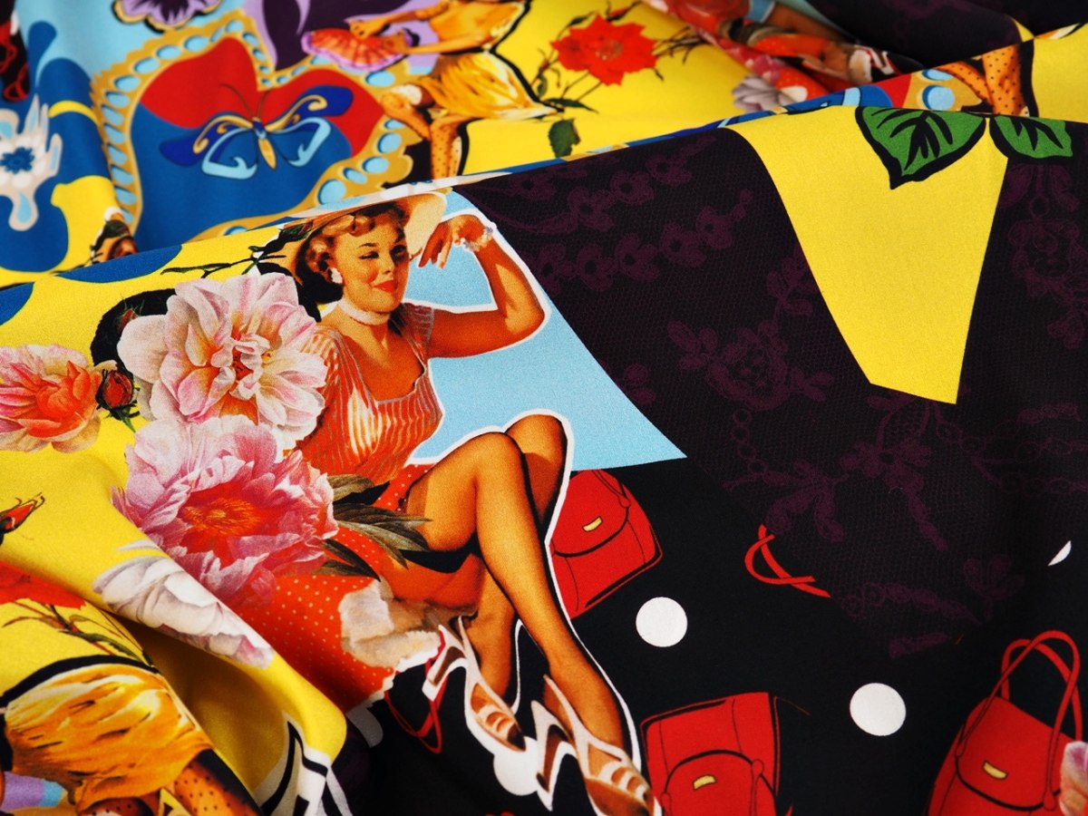 Jedwab elastyczny - Serca i pin-up Jedwab elastyczny - Serca i pin-up