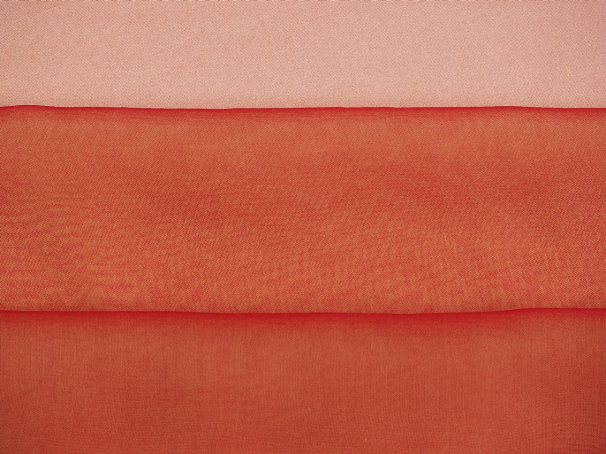 Jedwab szyfon - Czerwień z pomarańczem perłowy