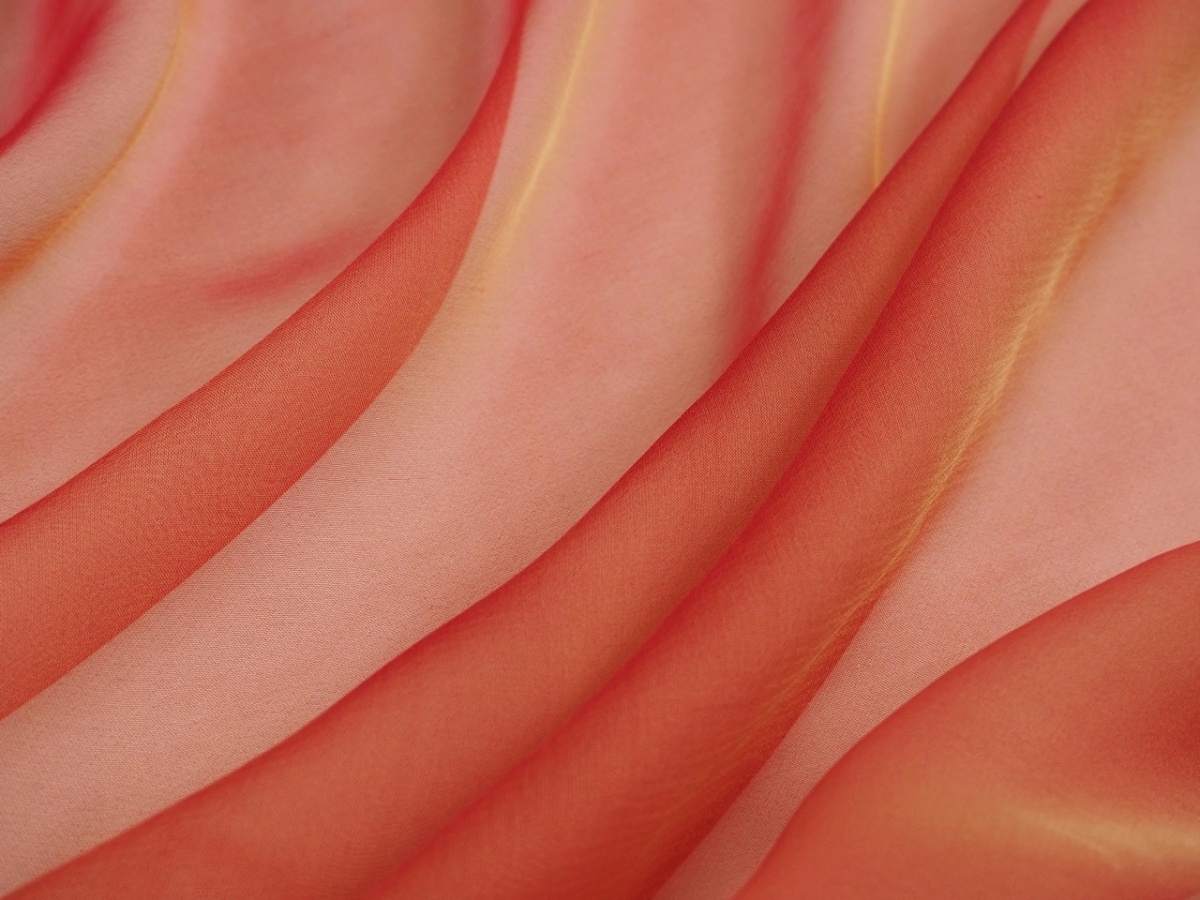Jedwab szyfon - Czerwień z pomarańczem perłowy