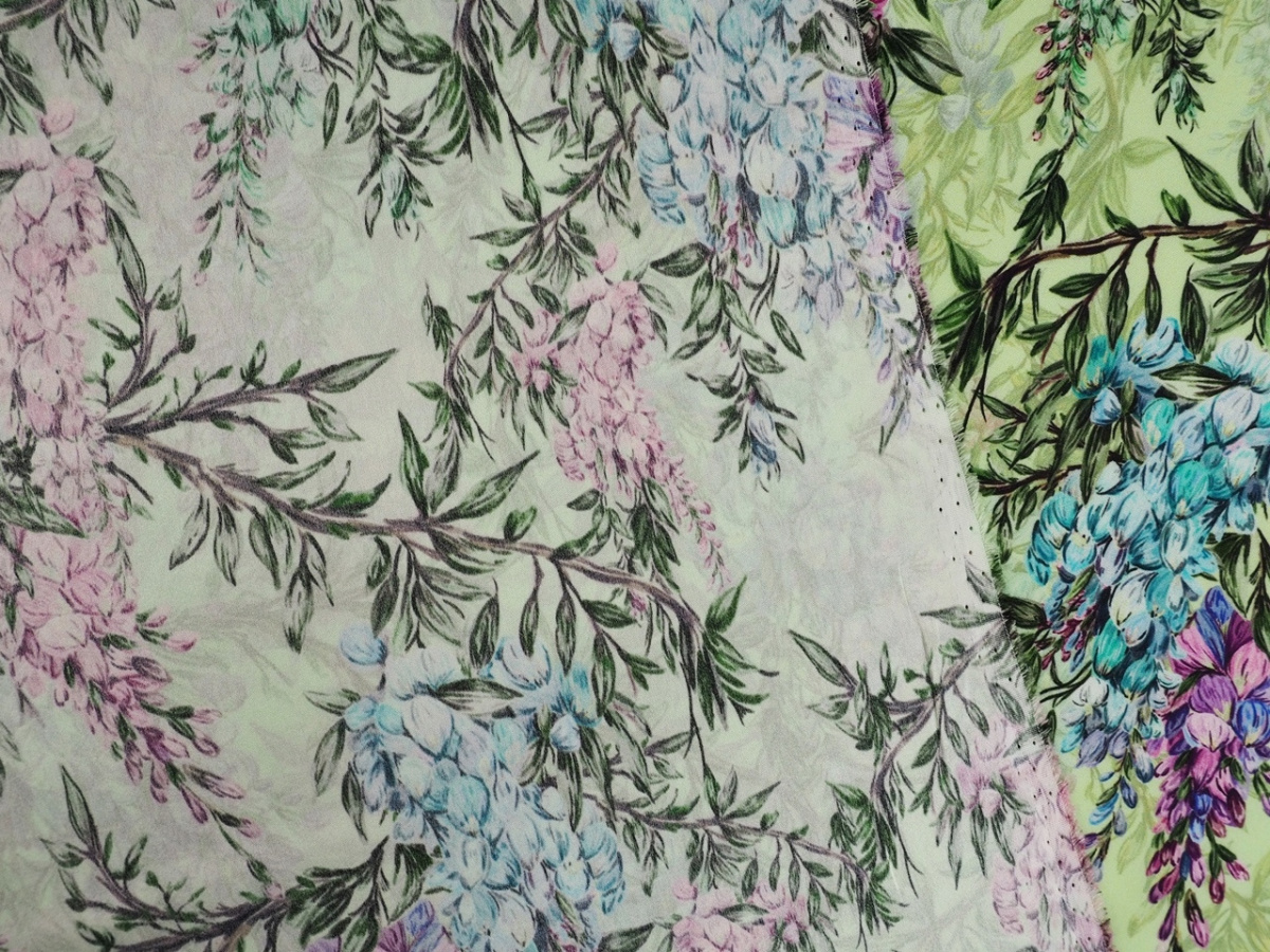 Jedwab elastyczny - Kolorowe wisterie pistacjowe tło Jedwab elastyczny - Kolorowe wisterie pistacjowe tło