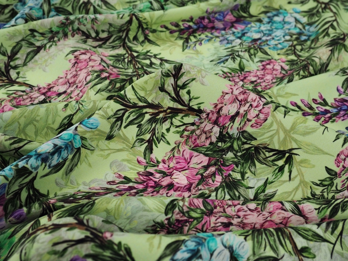 Jedwab elastyczny - Kolorowe wisterie pistacjowe tło Jedwab elastyczny - Kolorowe wisterie pistacjowe tło