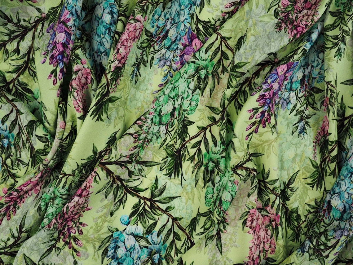 Jedwab elastyczny - Kolorowe wisterie pistacjowe tło Jedwab elastyczny - Kolorowe wisterie pistacjowe tło
