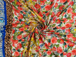 Jedwab - Kwiaty, pantera, border ciepłe kolory