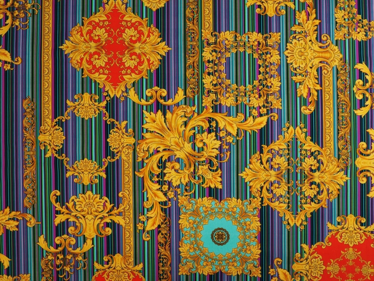 Bawełna - Kolorowe pasy i złote ornamenty Bawełna - Kolorowe pasy i złote ornamenty