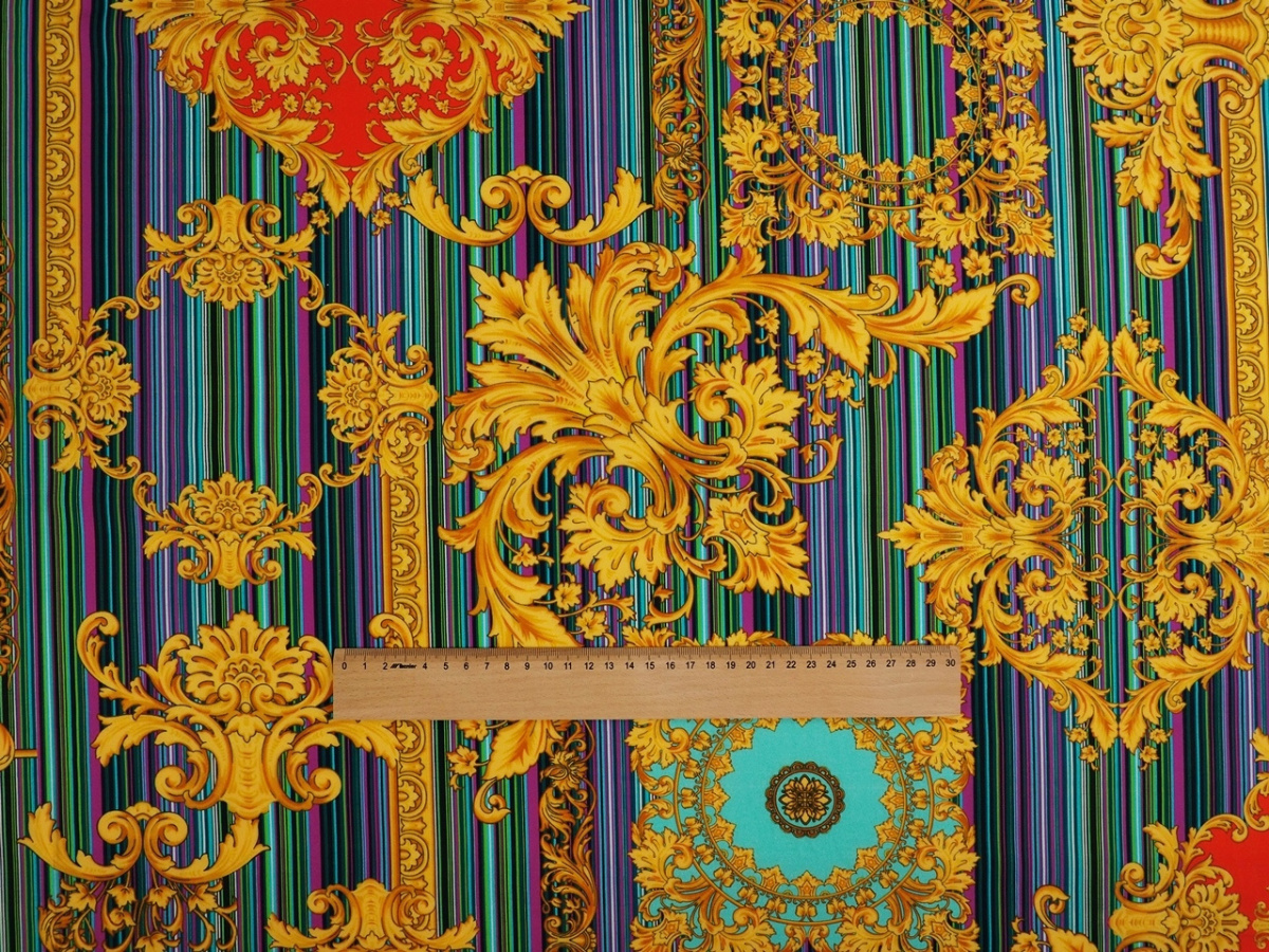 Bawełna - Kolorowe pasy i złote ornamenty Bawełna - Kolorowe pasy i złote ornamenty