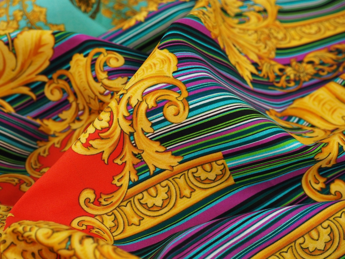 Bawełna - Kolorowe pasy i złote ornamenty Bawełna - Kolorowe pasy i złote ornamenty