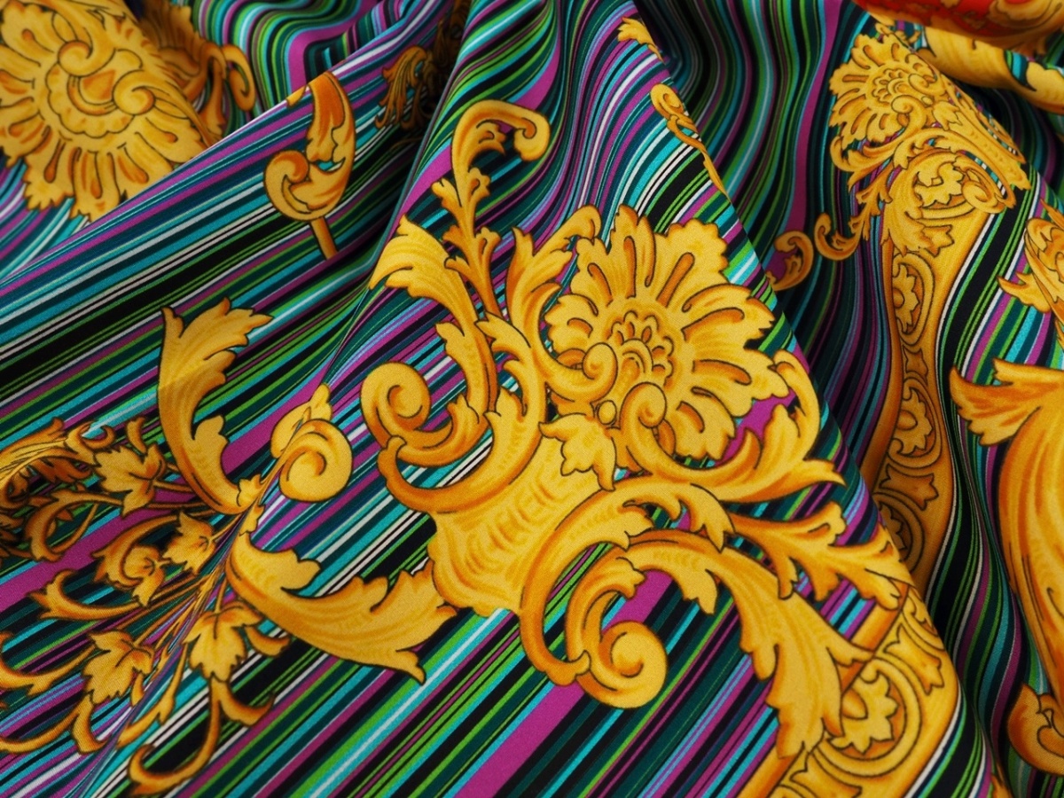 Bawełna - Kolorowe pasy i złote ornamenty Bawełna - Kolorowe pasy i złote ornamenty