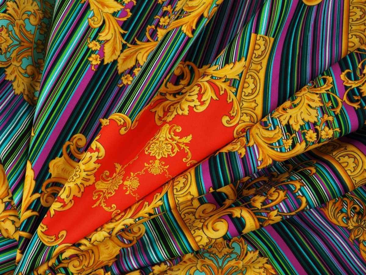 Bawełna - Kolorowe pasy i złote ornamenty Bawełna - Kolorowe pasy i złote ornamenty