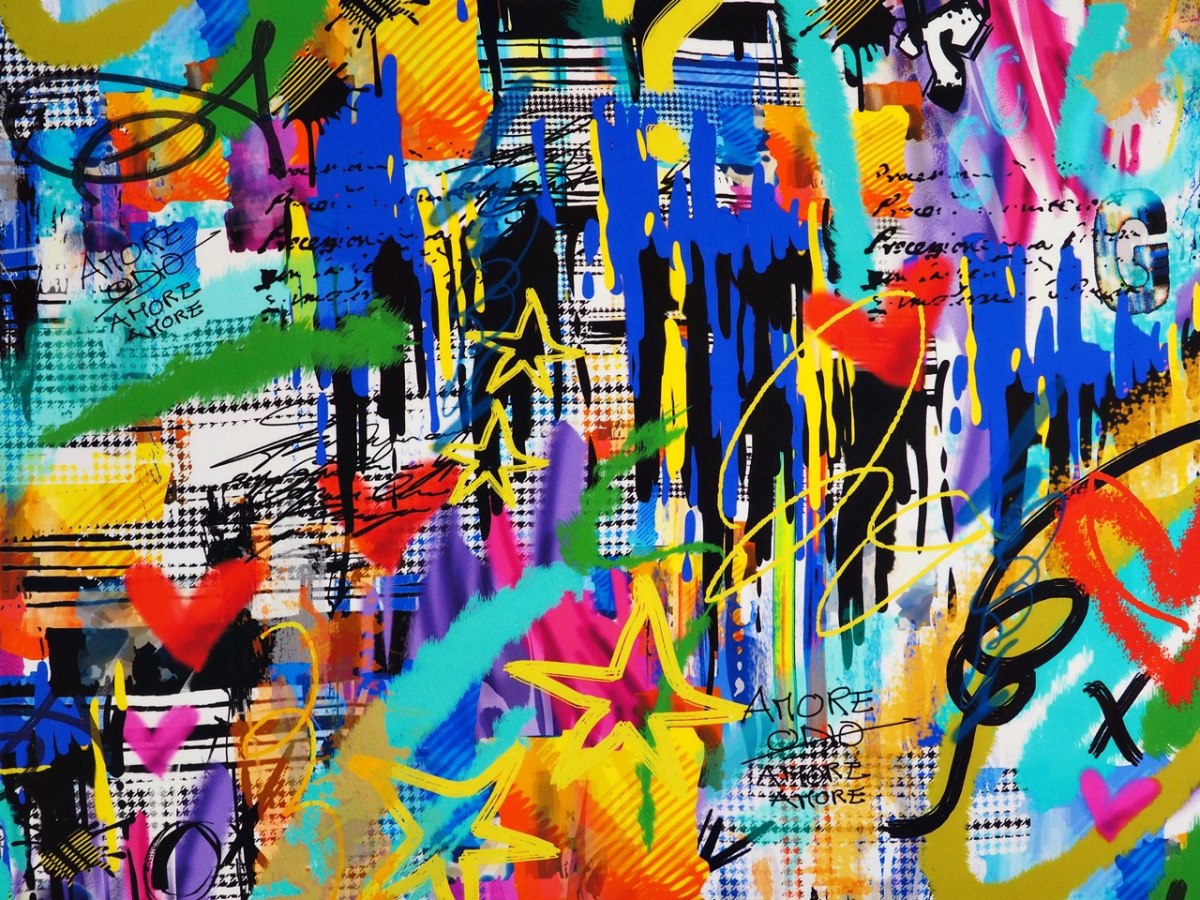 Jedwab elastyczny - Ściana graffiti błękit i pepitka Jedwab elastyczny - Ściana graffiti błękit i pepitka